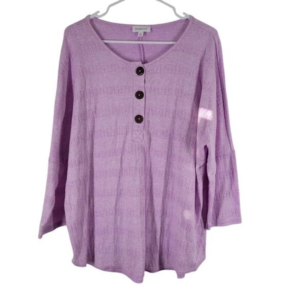 Westbound Top Women's Size L Pink Ribbed 3/4 Sleeve Henley Knit Pullover Button